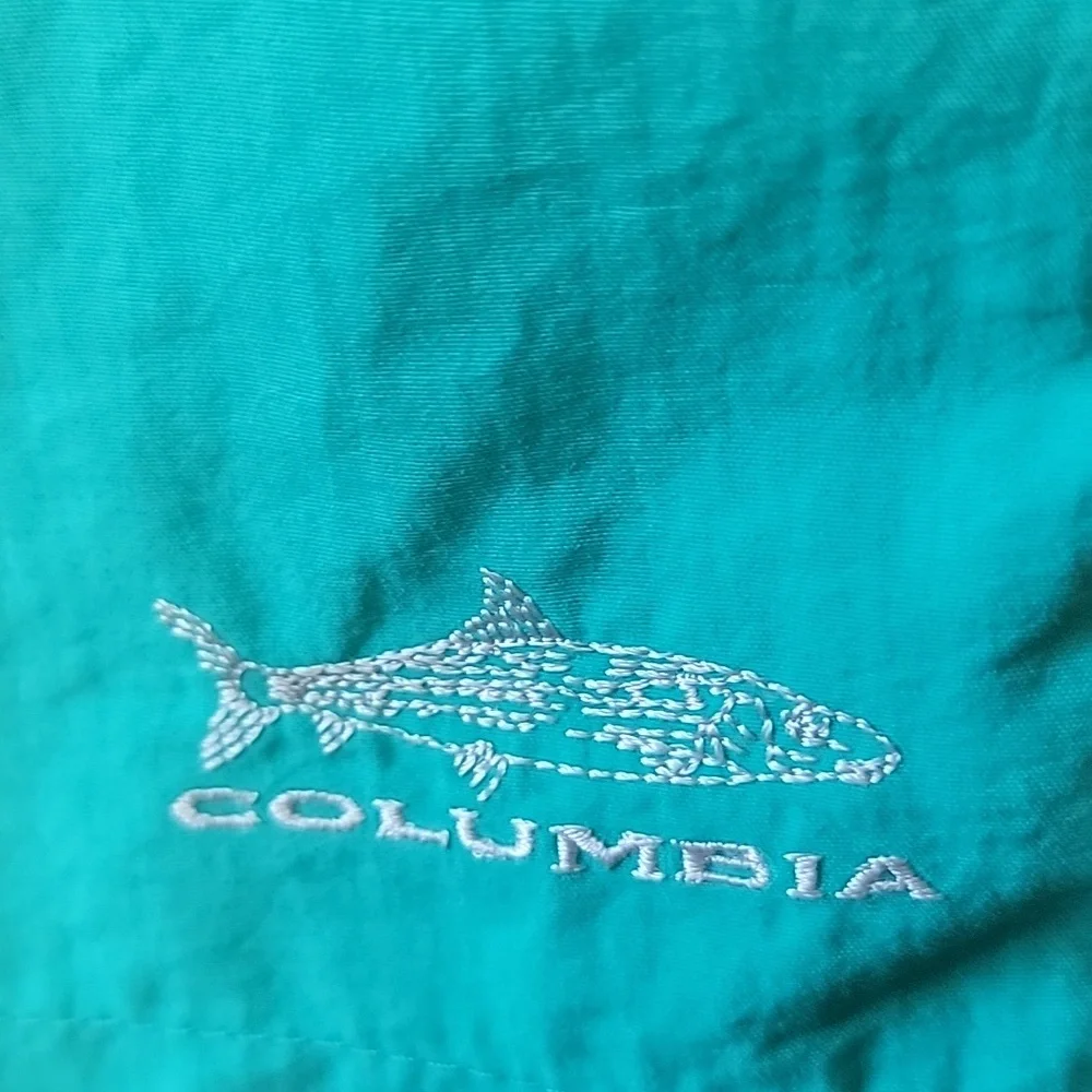 COLUMBIA PFG Omi-Shade Teal Elastic‎ Drawstring Waist Performance Swim Shorts L